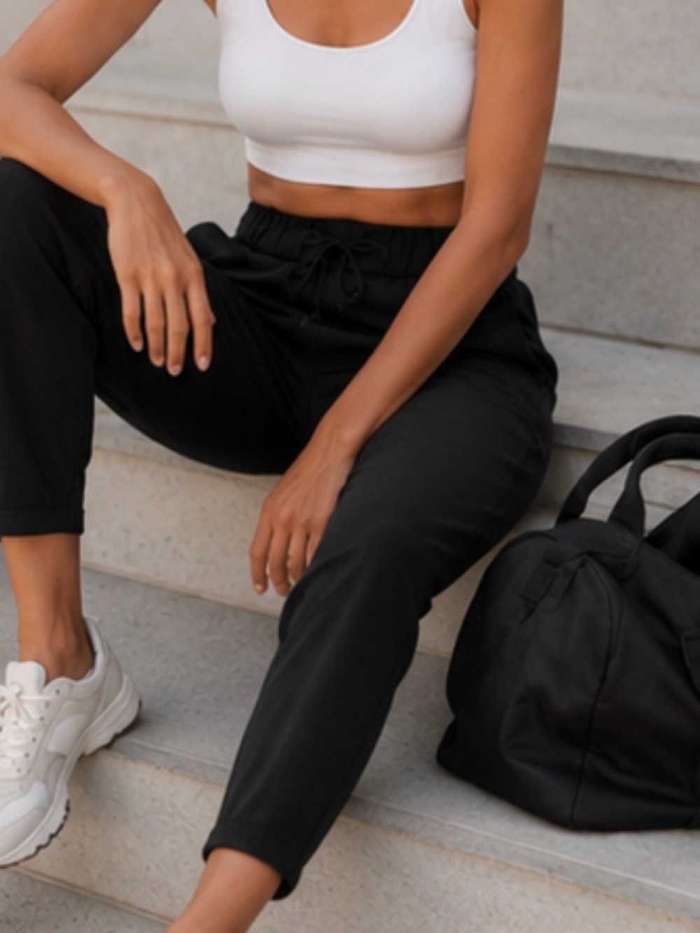 Lululemon On The Fly Pants
Size 8 Black Cropped
Drawstring Travel Athleisure